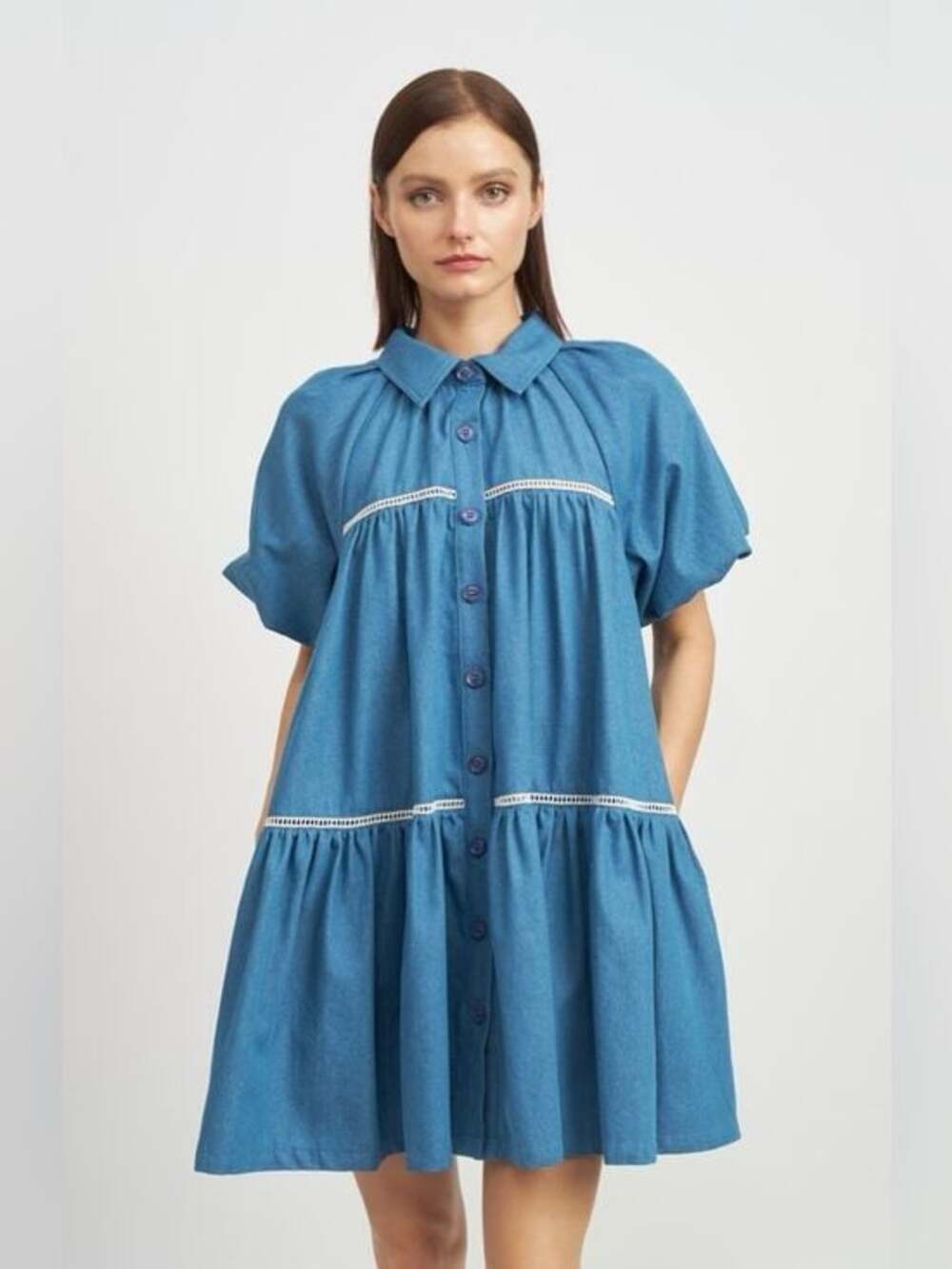 En Saison Tara Tiered Cotton Trapeez Shirtdress